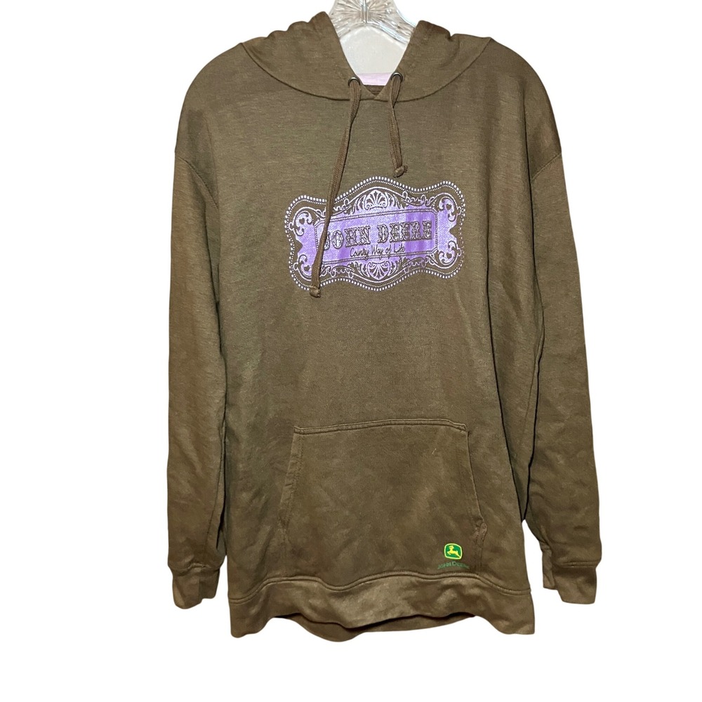 John Deere Hoodie Women's XL Brown Country Way of Life Graphic Pullover
